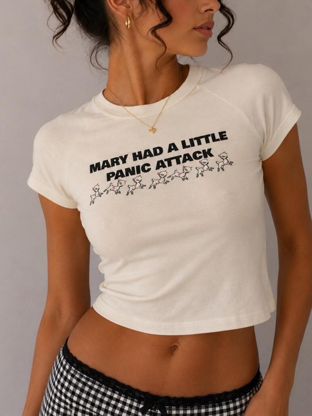 omighty Cream Graphic Crop Tee with Black Print